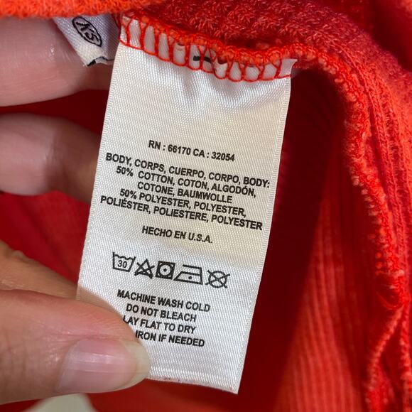 Anthropologie t.la Waffle Knit Thermal Top Orange Split Neck XS - Picture 3 of 4